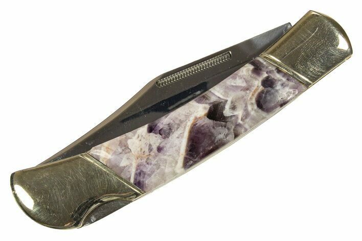 Pocket Knife With Chevron Amethyst Inlays - Hand-Crafted In Utah #327577
